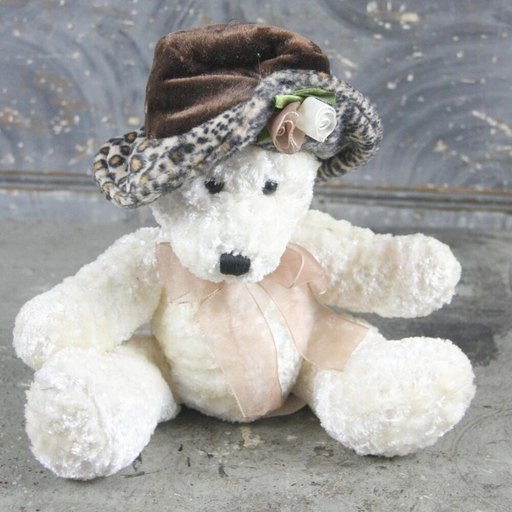 Collectible MTY International White Bear with Brown Hat, circa mid 20th century